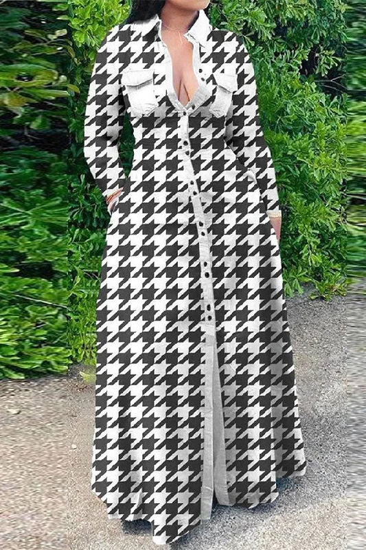 Houndstooth Classic Single Breasted Maxi Dress Classic Tulle Maxi Dress