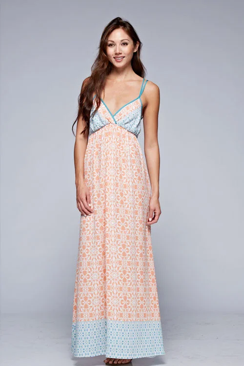 Lovestitch Maxi Dress - Sky Blue/Peach Elegant Lace-Up Maxi Dress