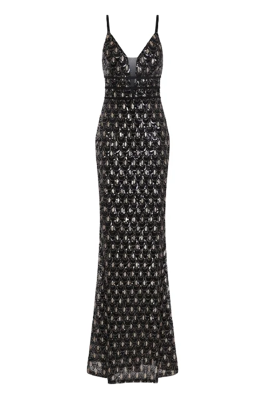 Monroe Black Gold Alluring Sequin Mermaid Maxi Dress Stylish Boho Chic Maxi Dress