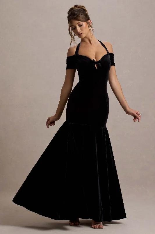 Nominee | Black Velvet Halter-Neck Maxi Dress Comfortable Flowy Maxi Dress