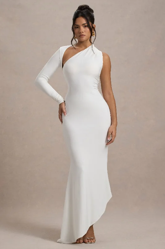 Orsa | White One-Shoulder Asymmetric Maxi Dress Trendy Maxi Dress with Bow