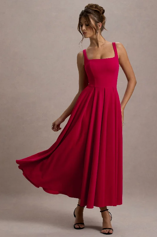 Parina | Red Strappy Volume-Hem Maxi Dress Trendy Maxi Dress with Lace