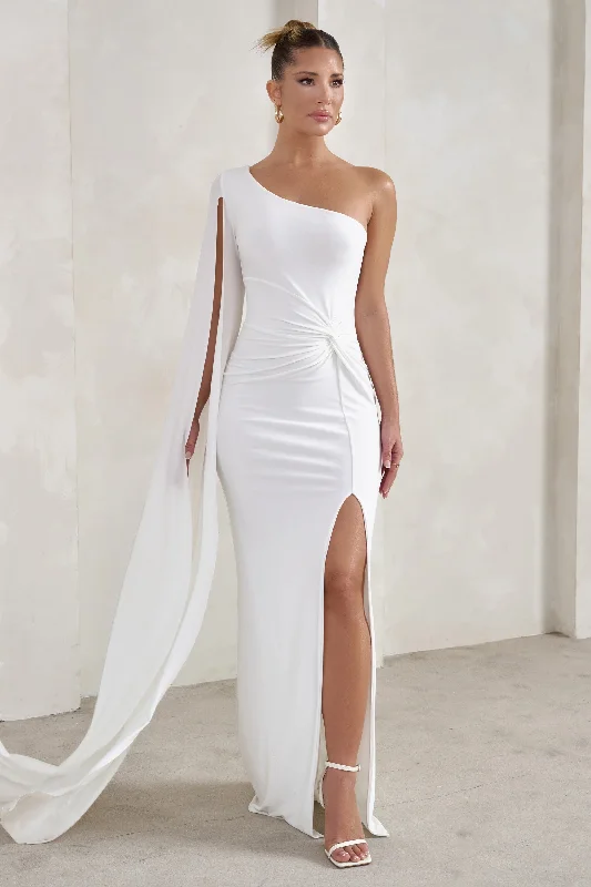 Romi | White One Shoulder Twist Design Maxi Dress Classic Tulle Maxi Dress