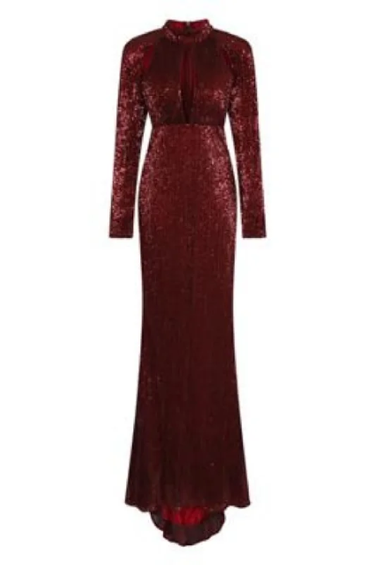 Salma Luxe Berry Keyhole Glistening Sequin Fishtail Maxi Dress Fashionable Sleeveless Maxi Dress