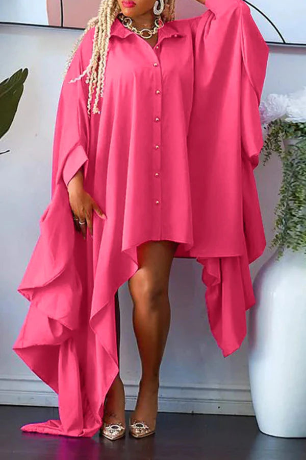 Solid Color Bright Single Breasted Maxi Dress Stylish Long Sleeve Maxi Dress