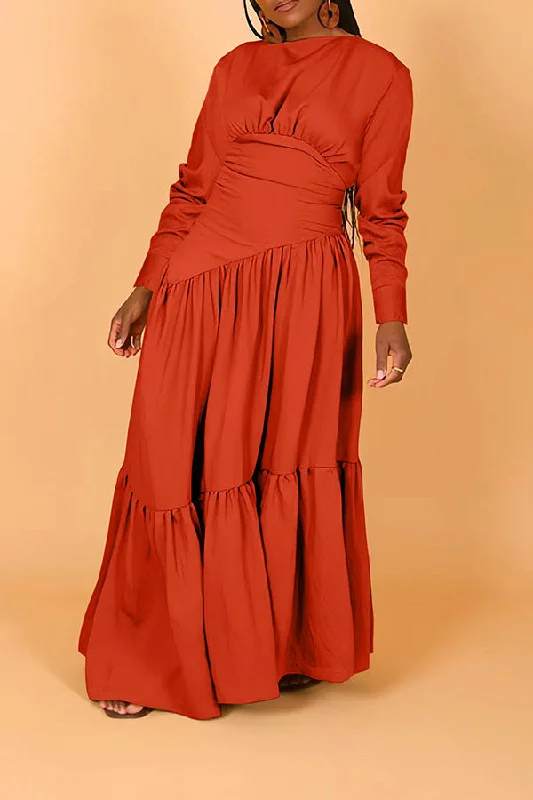 Solid Color Unique Swing Tiered Maxi Dress Comfortable Flowy Maxi Dress