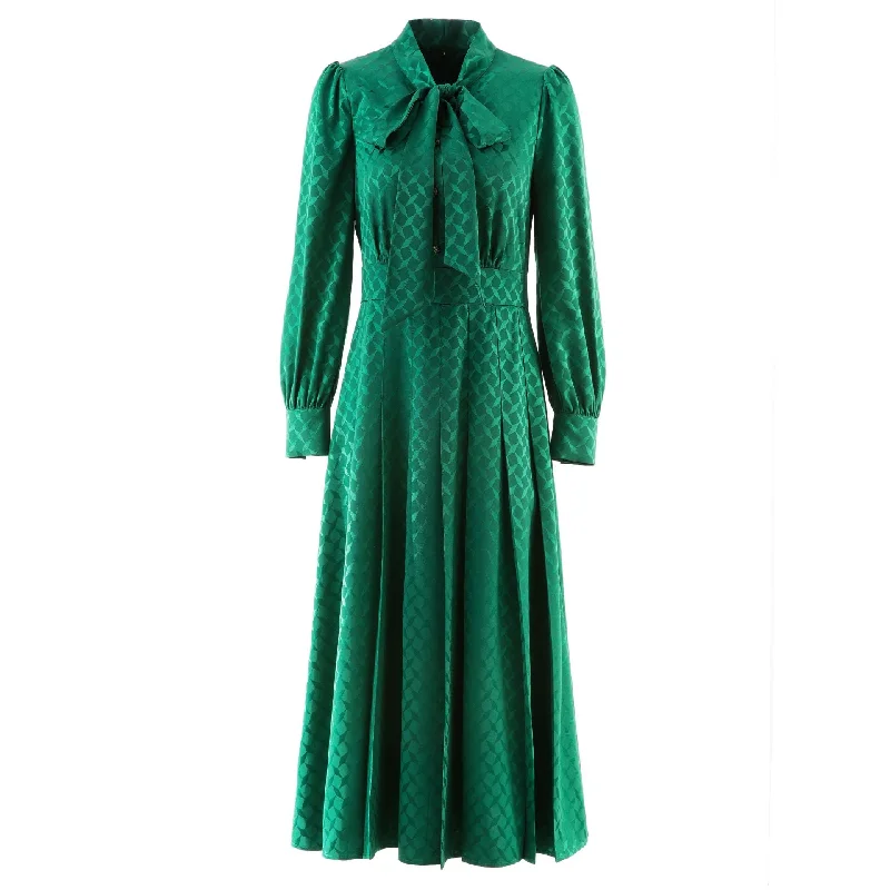 Emerald Vintage Sailor Collared Jacquard Maxi Dress Comfortable Ruffle Maxi Dress