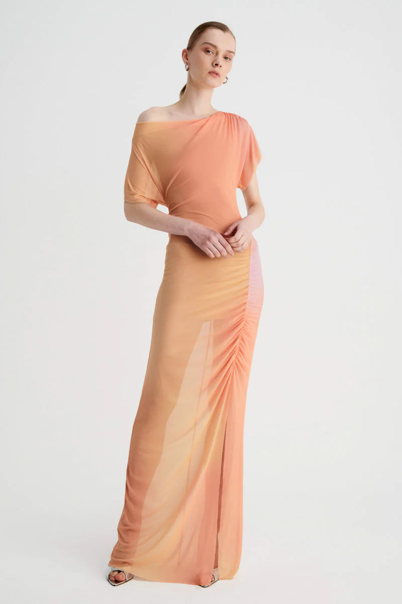 Suboo Venus Ruched Maxi Dress - Ombre Cozy Maxi Dress with Slit