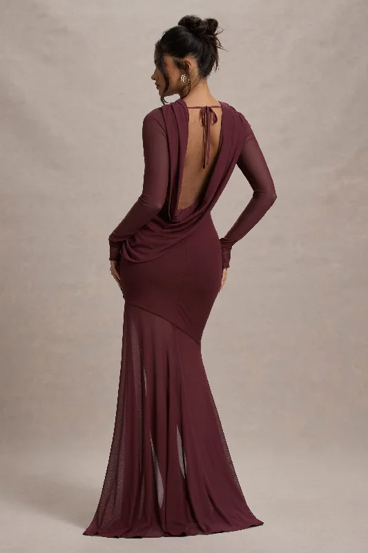 Tigerlily | Port Mesh Long-Sleeve Open-Back Maxi Dress Fashionable Halter Neck Maxi Dress