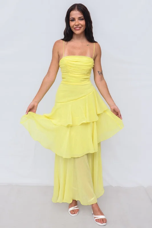 Tommi Maxi Dress - Yellow Comfortable Maxi Dress with Belt