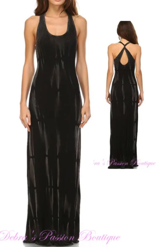 Urban X Cross Back Two Tone Maxi Dress- Black Maho Comfortable T-Shirt Maxi Dress