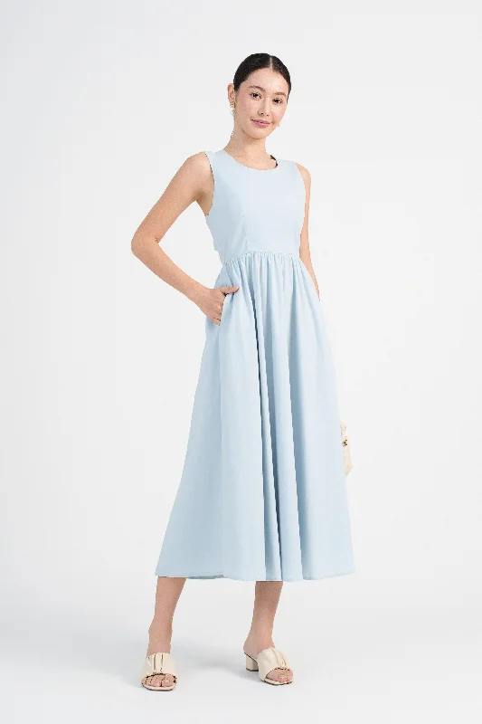 [Restocked] Veronica Cross-Back Maxi Dress in Light Blue Trendy A-Line Maxi Dress