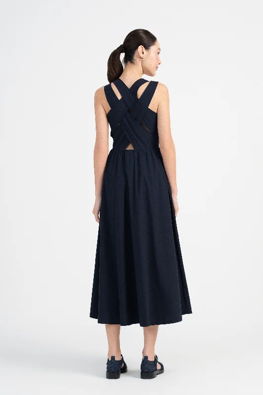 [Restocked] Veronica Cross-Back Maxi Dress in Navy Blue Trendy Floral Print Maxi Dress