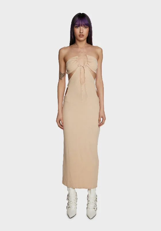 Wasting Time Maxi Dress - Light Brown Comfortable Ruffle Hem Maxi Dress