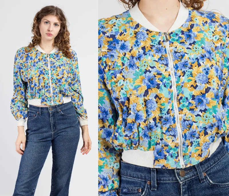 90s Cropped Floral Jacket - Small Belted Jacket Elasticated Jacket Padded Jacket