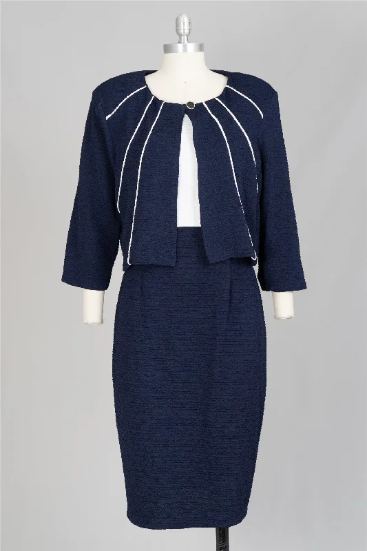 Allen Kay Jacket Dress 9115 Navy Appliqued Jacket Beaded Jacket Sequined Jacket