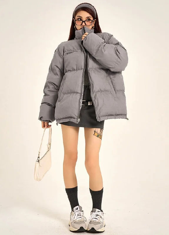 Brianna Solid Color Grey Reversable Long Sleeve Bomber Puffer Jacket Faux Fur Jacket Real Fur Jacket Shearling Jacket