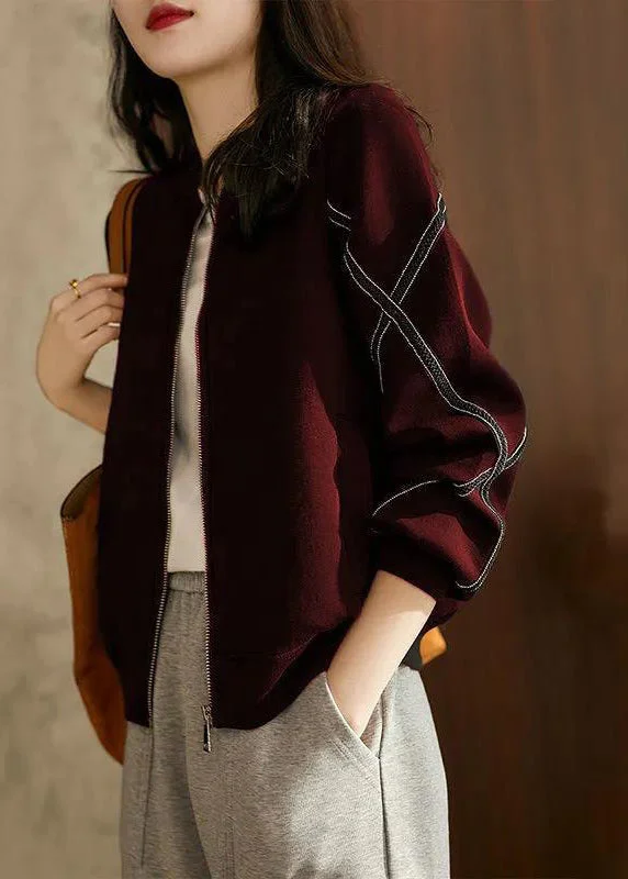 Casual Mulberry Zip Up Patchwork Cotton Jacket Fall Chenille Fabric Brocade Fabric Lace Fabric