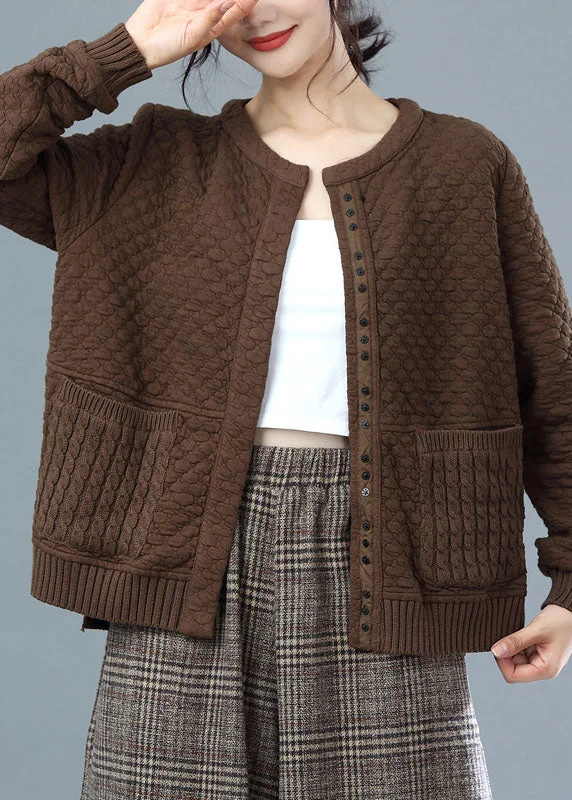 Fashion Coffee Oversized Knit Patchwork Cotton Jackets Winter Cotton Jacket Linen Jacket Terry Jacket