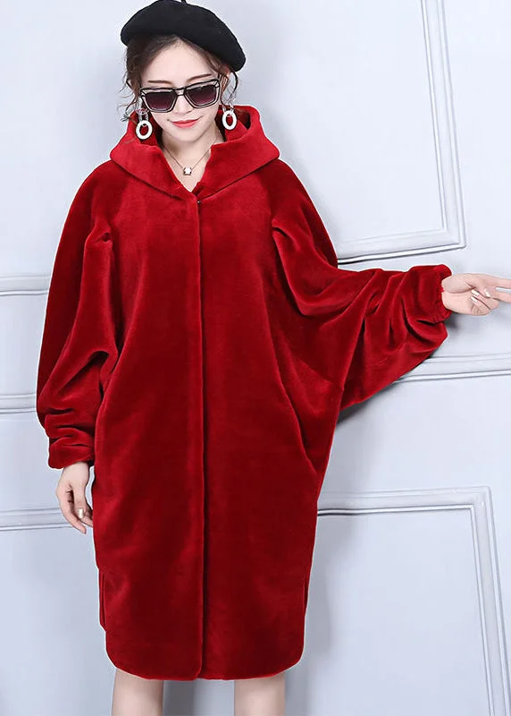 Fashion Red Oversized Wrinkled Cashmere Jackets Batwing Sleeve Cotton Jacket Linen Jacket Terry Jacket