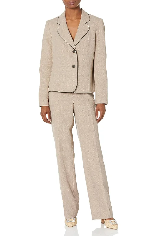 Le Suit Women's 2 Button Framed Jacket & Pant Suit Front Pockets Side Pockets Patch Pockets