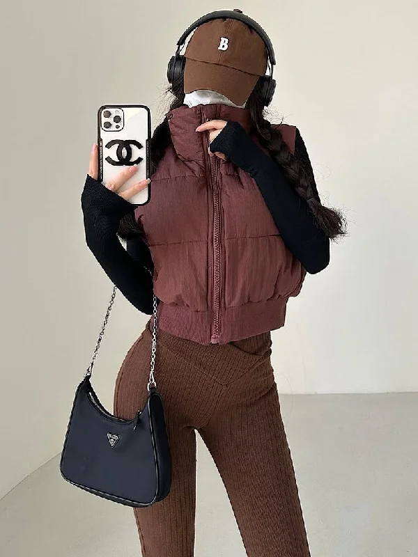 Lina Solid Color Sleeveless Turtleneck Zip Up Jacket Plaid Jacket Tartan Jacket Houndstooth Jacket