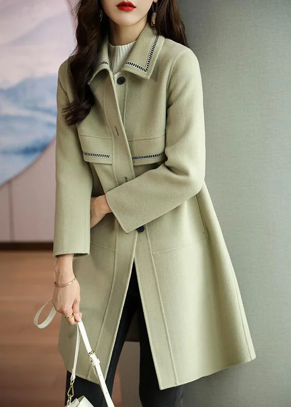 Natural Grass Green Peter Pan Collar Patchwork Woolen Jackets Fall Hooded Jacket Caped Jacket Shawl Collar Jacket