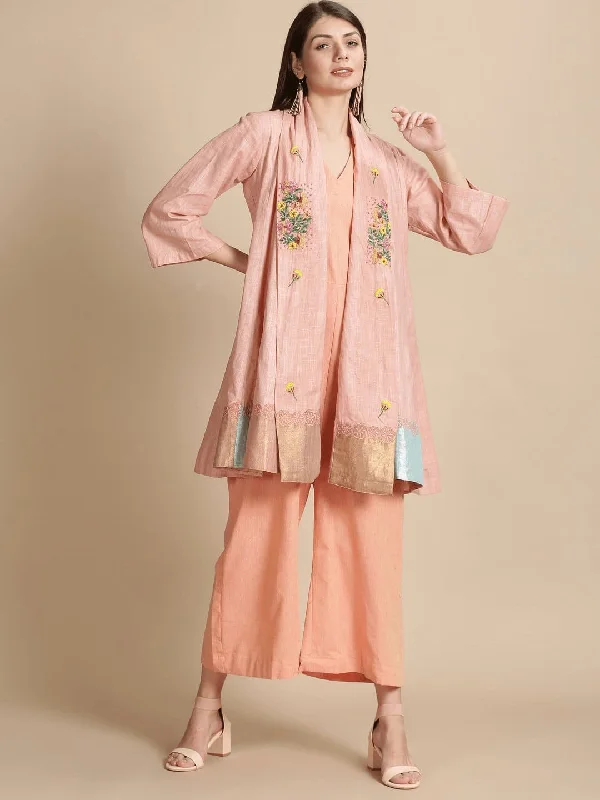 Peach floral Beads cluster Jumpsuit With overlay jacket. Print Jacket Jacquard Jacket Patchwork Jacket