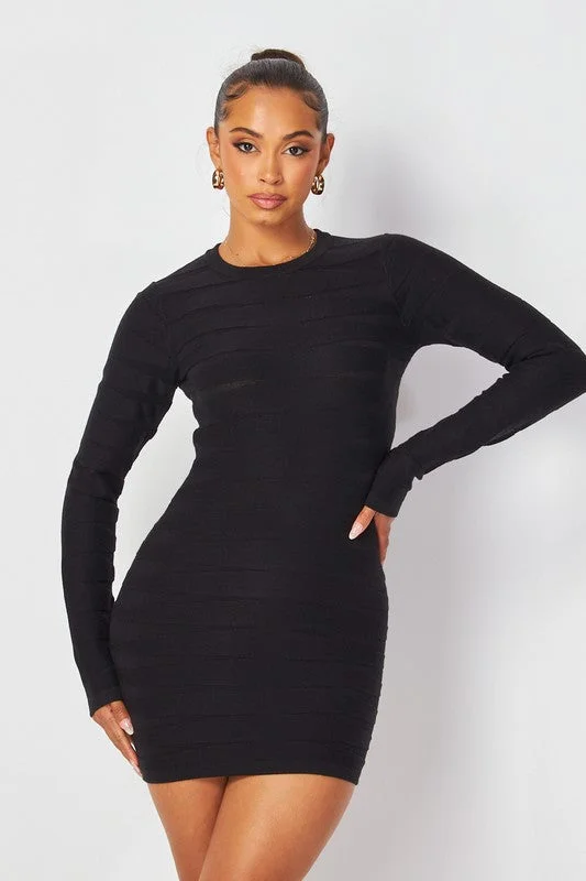 Brynn Long Sleeve Knit Bodycon Mini Dress Comfortable Wrap Mini Dress