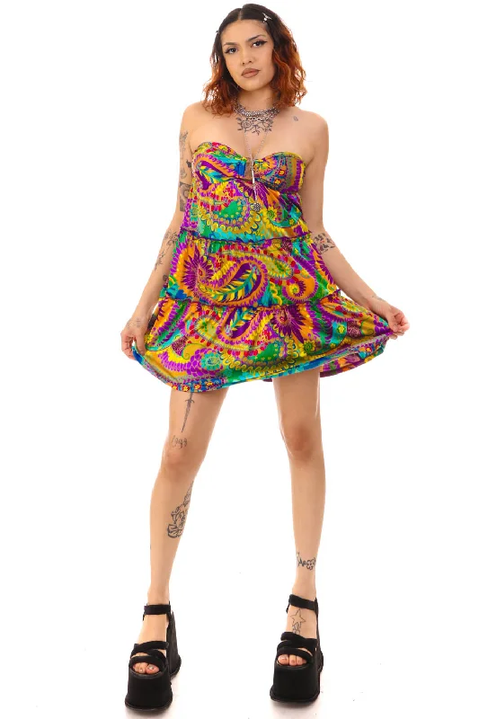 Vintage Y2K Rampage Paisley Tube Mini Dress - XS/S Elegant Mini Dress with Ruffles