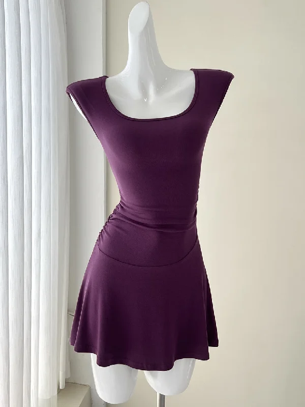 Fashionable Purple Skater Mini Dress Comfortable Shift Mini Dress