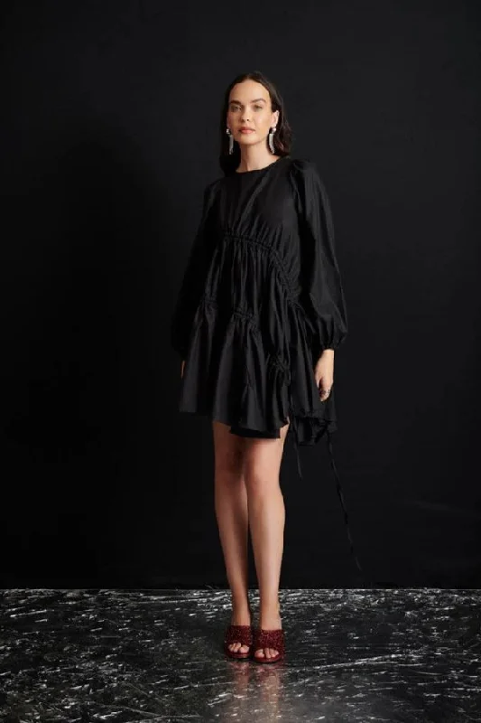 Noor Ruched Mini Dress | Coal Black Cozy Cowl Neck Mini Dress