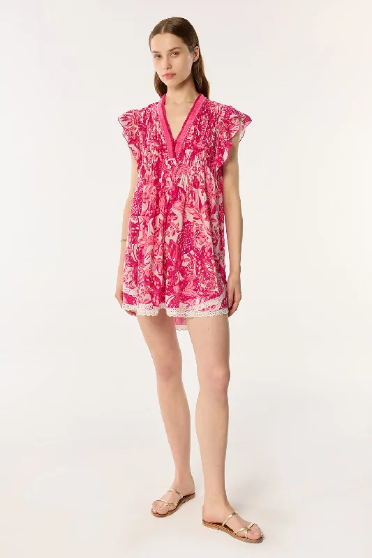 Poupette St Barths Mini Dress Sasha Lace Trimmed | pink jengel Chic Tropical Mini Dress