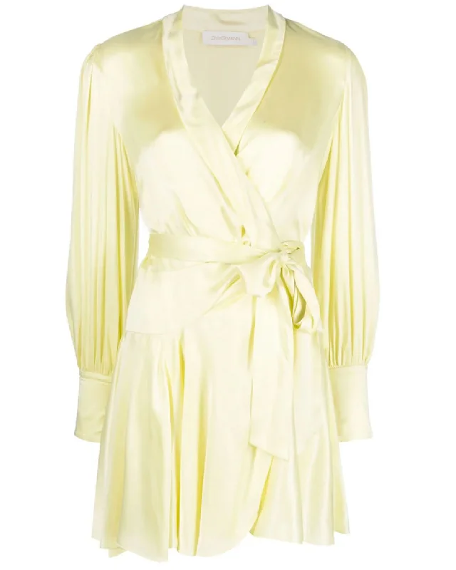 Lemon Silk Wrap Mini Dress Elegant Sequin Mini Dress