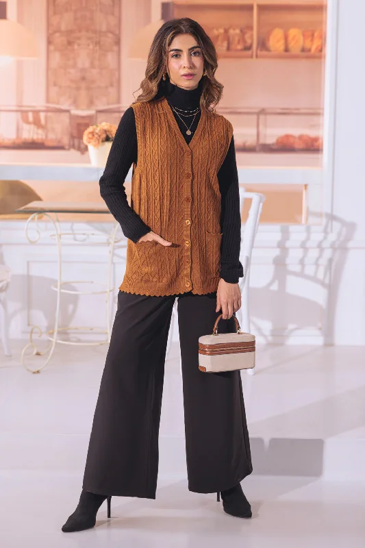 BROWN-SANDO V-NECK CARDIGAN SWEATER (24X-154-66) Boat Neck Shawl Collar Notched Collar