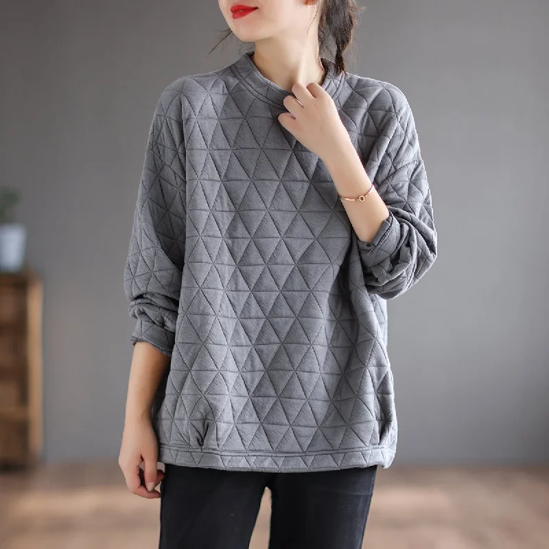 Autumn Retro Triangle Plaid Loose Cotton Sweater Glossy Satin Silk