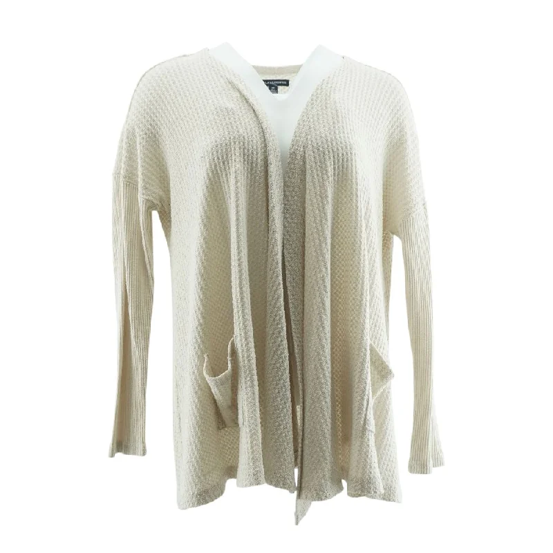 Beige Solid Cardigan Sweater Anti-Pilling Anti-Shrink Durable