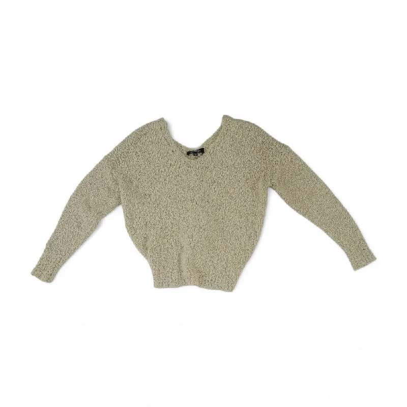 Beige Solid V-Neck Sweater Spandex Rayon Corduroy