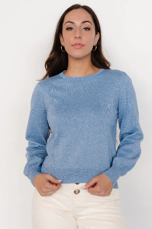 Benson Shimmer Sweater Top | Blue Open Front Closed Front Wrap Front