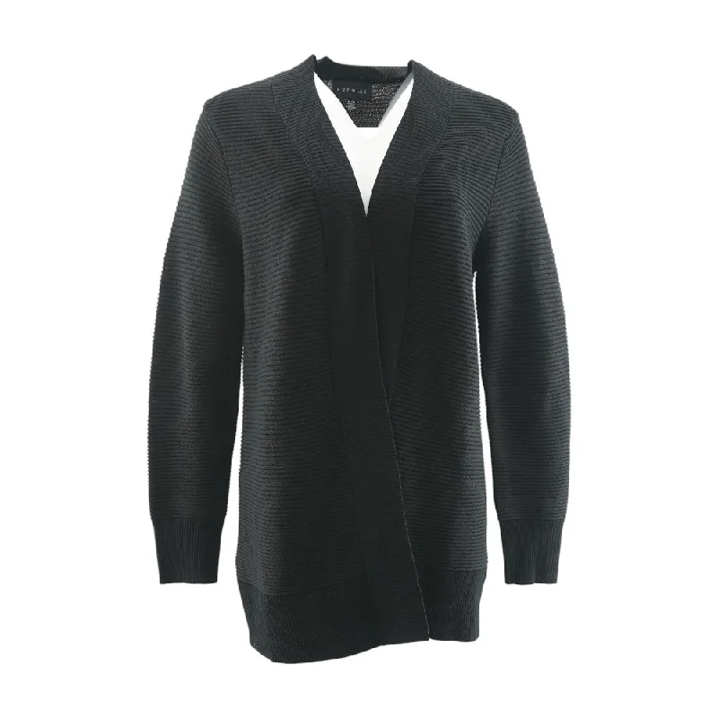 Black Solid Cardigan Sweater Fitted Slim Tailored