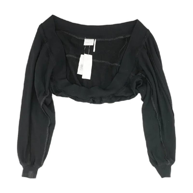 Black Solid Cropped Sweater Solid Print Embellished