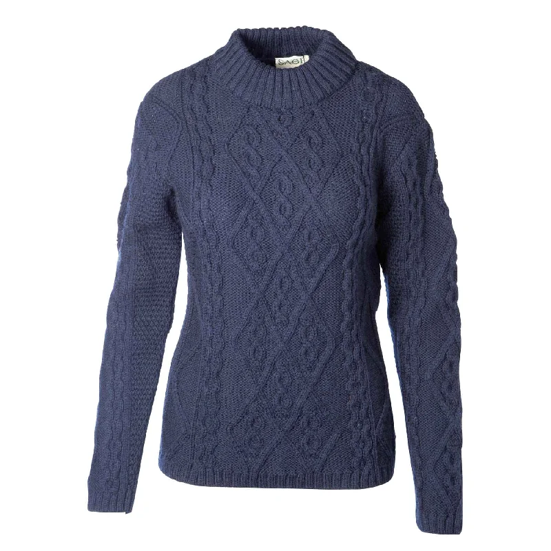 Faux Turtleneck Aran Knit Sweater- Navy Machine Wash Dry Clean Hand Wash