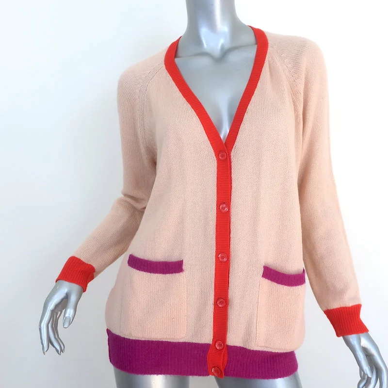 Celine Colorblock Cashmere Cardigan Peach Size Large V-Neck Sweater Slim Fit Regular Fit Oversized