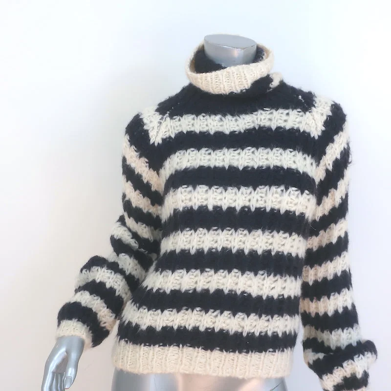 Chloe Striped Turtleneck Sweater Cream/Navy Silk-Mohair Size Extra Small NEW Open Front Closed Front Wrap Front