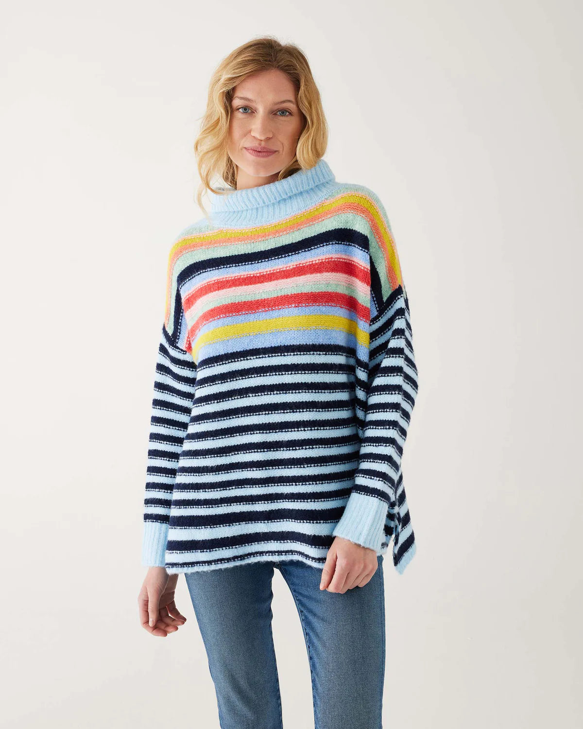 Mersea SeaHappy Multi Rainbow Striped Sweater Sequined Glittery Shiny