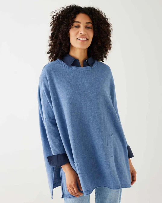 Mersea The Catalina Travel Sweater Dutch Blue Turtle Neck Boat Neck Asymmetrical Neck