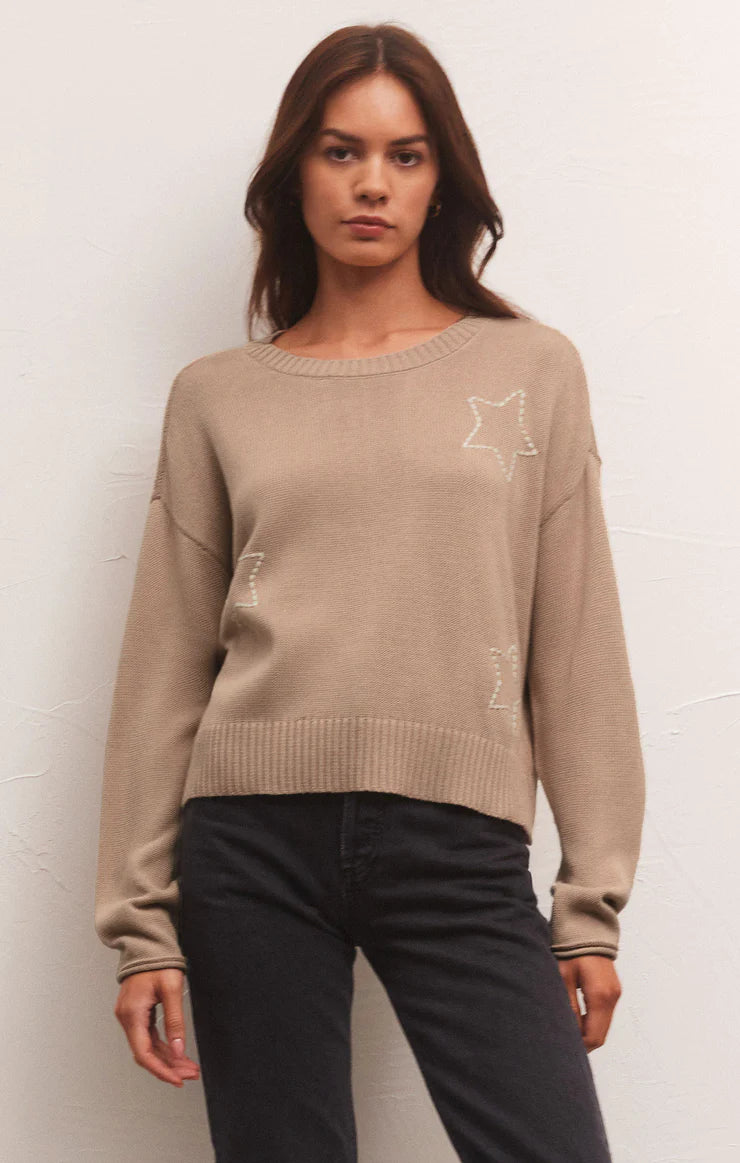 Z Supply Sienna Open Star Sweater Birch Welt Pockets Slit Pockets Flap Pockets