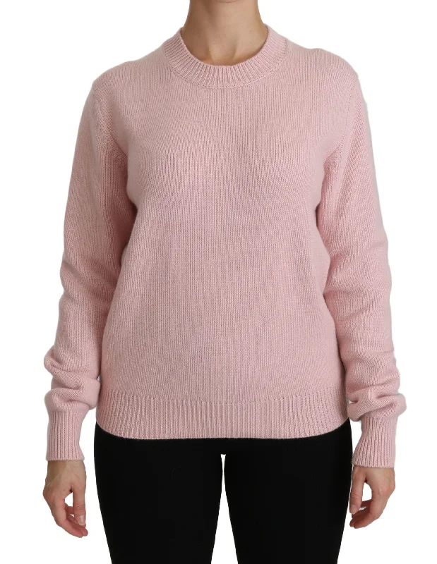 Dolce & Gabbana Cashmere-Blend Pink Crew Neck Sweater Polka Dot Checkered Tartan