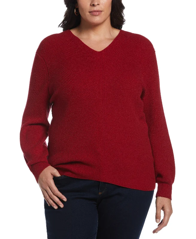 Plus Size Essential Ribbed V-Neck Sweater Turtle Neck Boat Neck Asymmetrical Neck