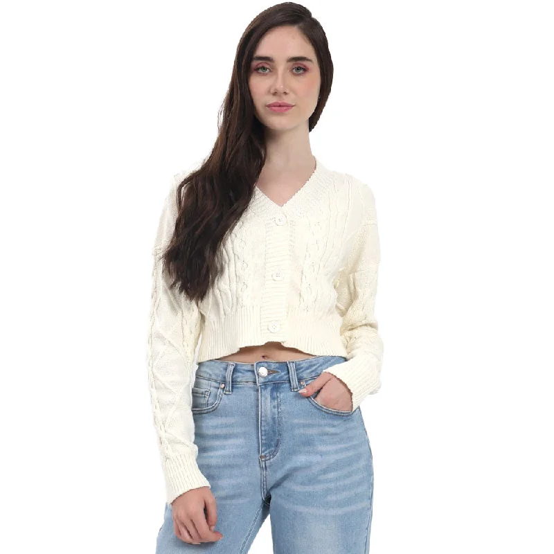 SWEATER PARA MUJER CROP BUTTONS AT FRONT WITH BRAIDED FOREVER 21 Cotton Fabric Linen Fabric Terry Fabric